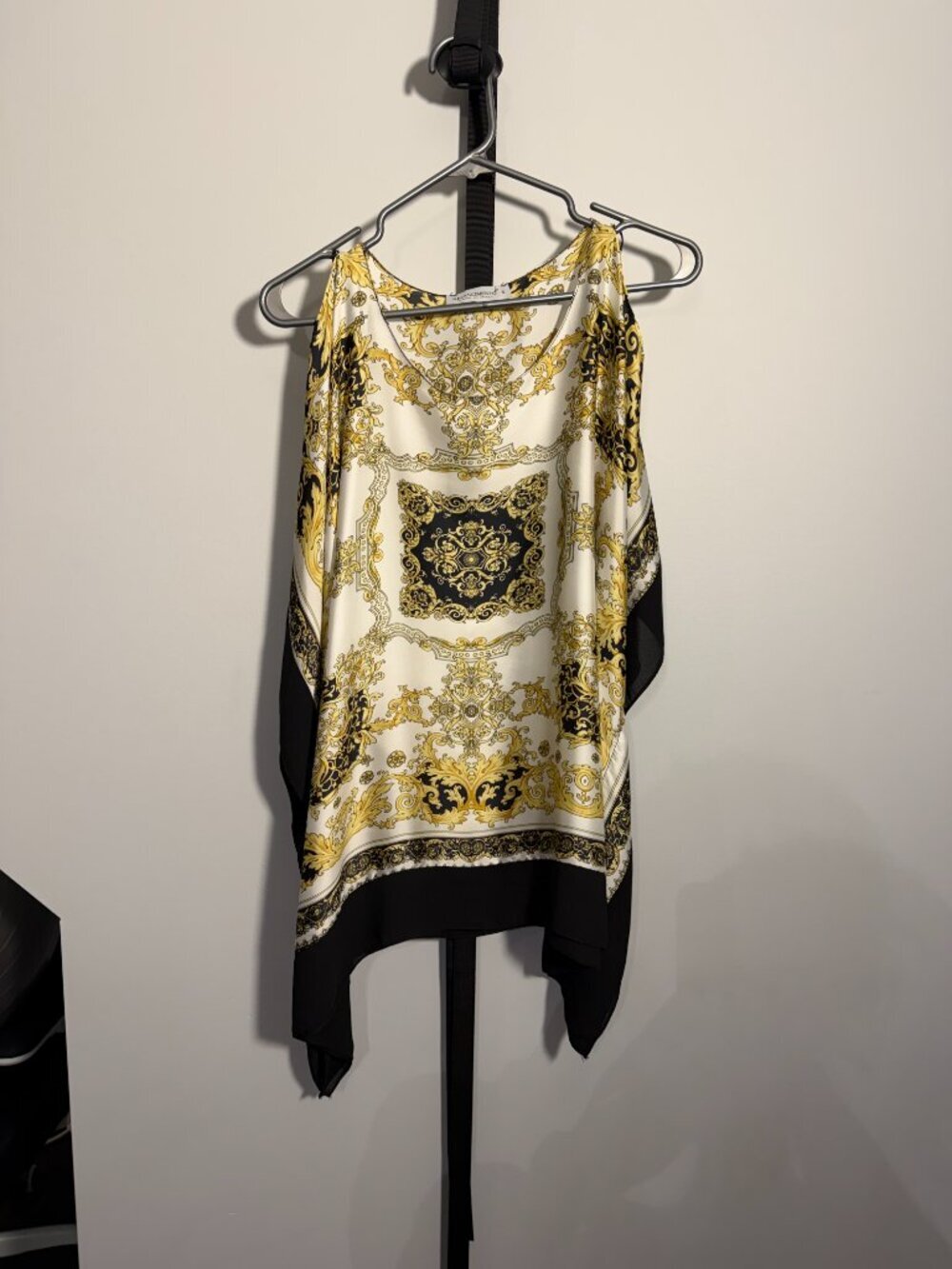 EUC - Women's Black and Gold Printed Silk Blouse size S